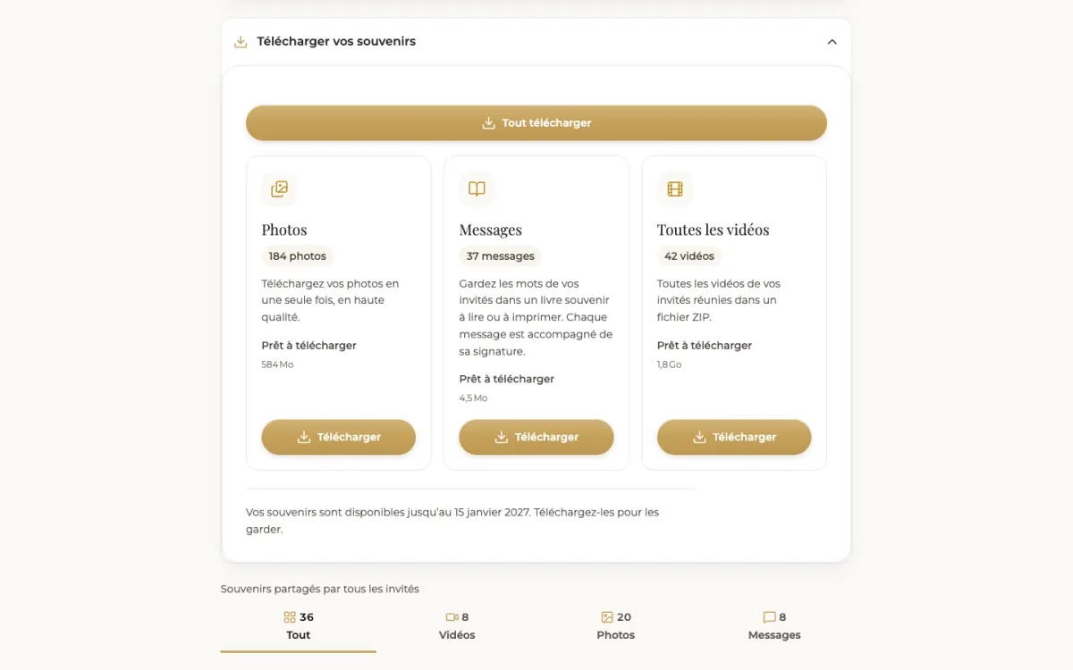 Téléchargement des photos, des messages et des vidéos