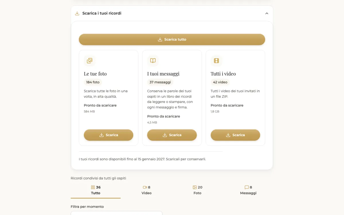 Download di foto, messaggi e video