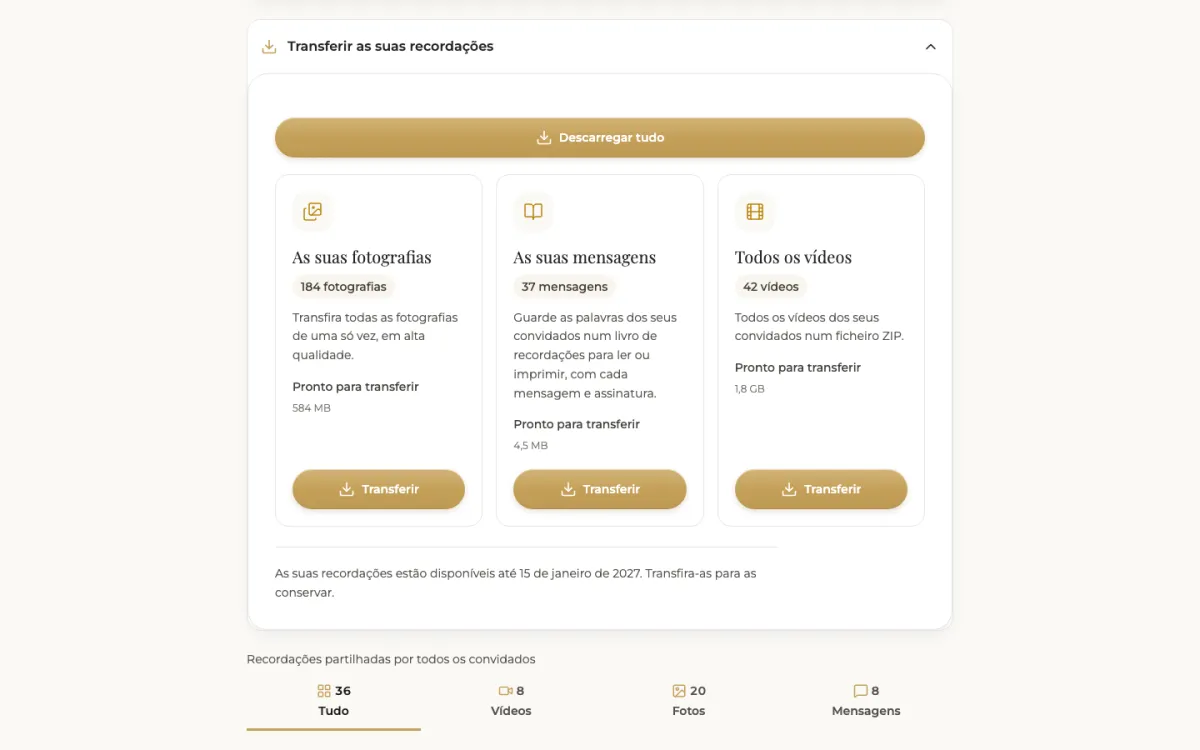 Descarregar as fotografias, as mensagens e os vídeos