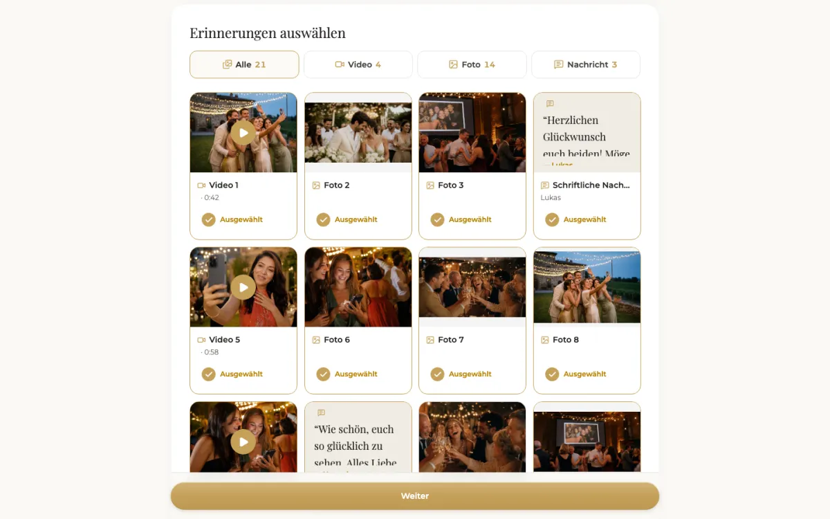 Auswahl der Videos, Fotos und Nachrichten für den persönlichen Film