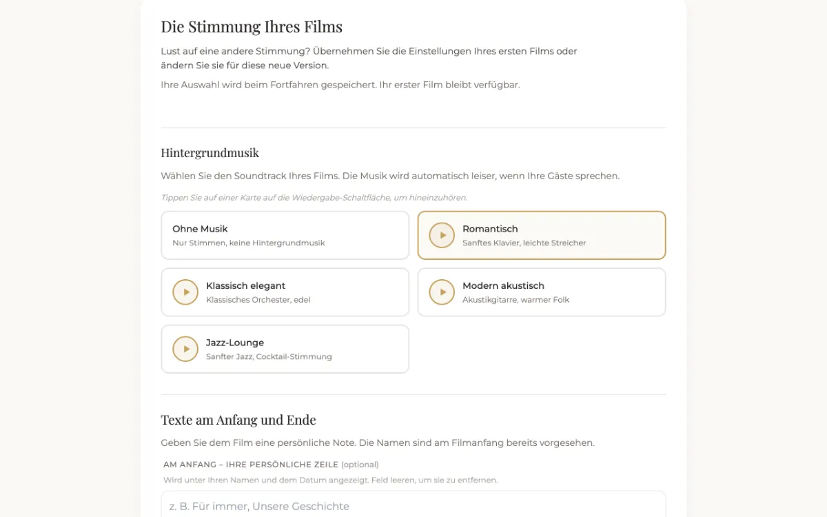 Einstellungen für Stimmung, Musik und Farben des Films