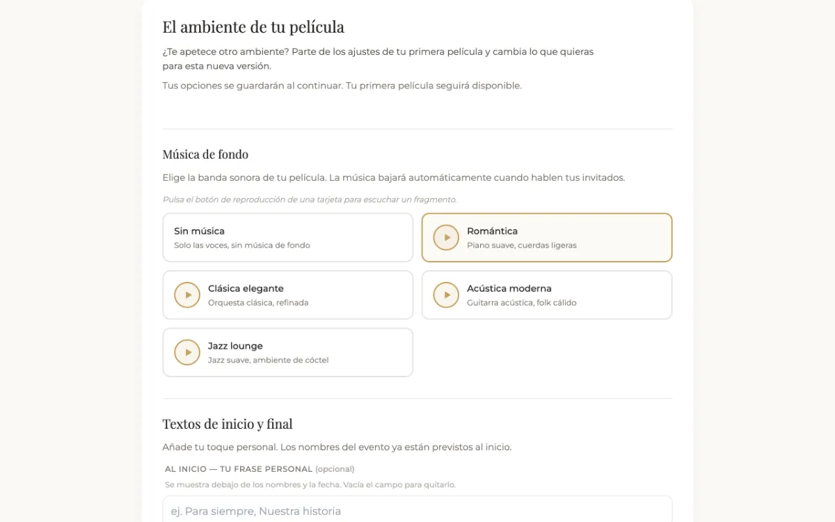 Ajustes de ambiente, música y colores de la película