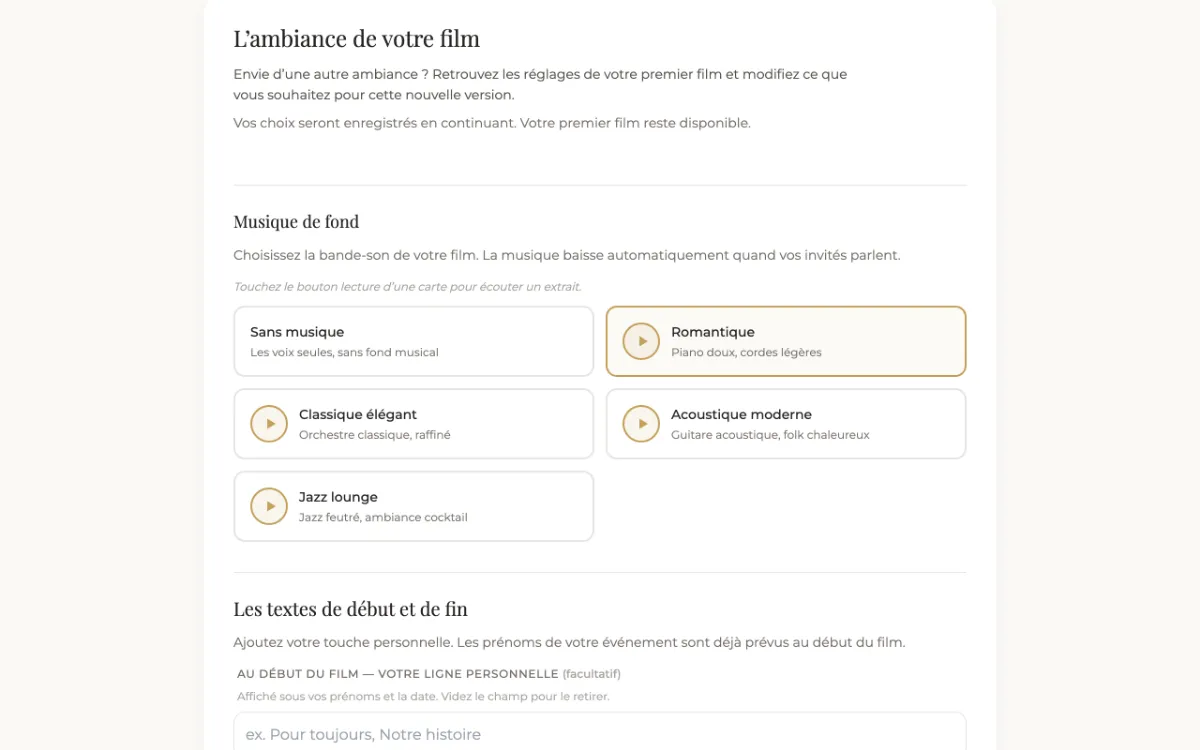 Réglages de l’ambiance, de la musique et des couleurs du film