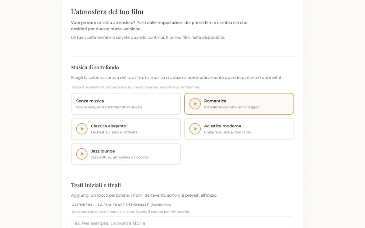 Impostazioni dell'atmosfera, della musica e dei colori del film