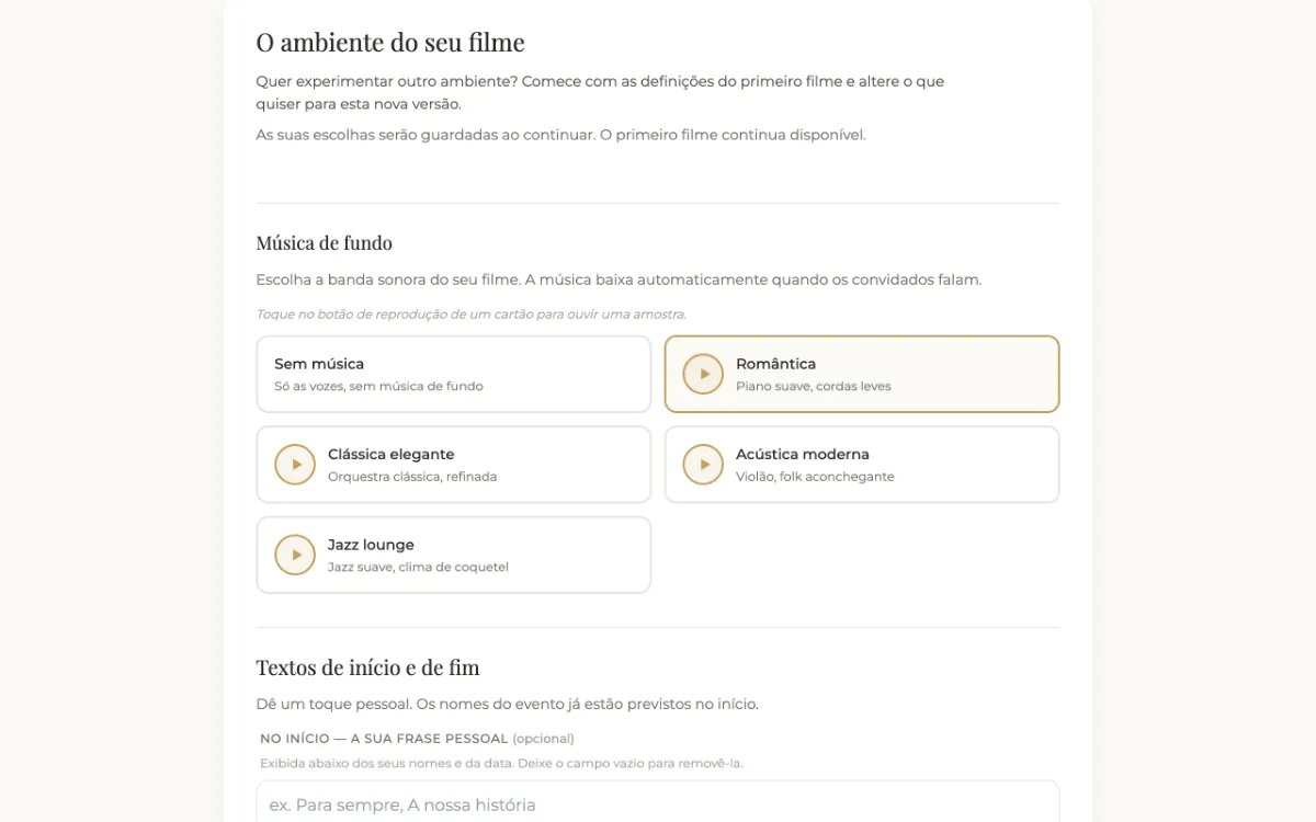 Definições do ambiente, da música e das cores do filme