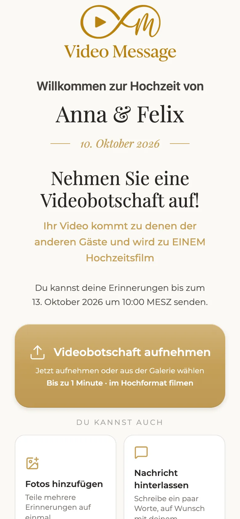 Startseite für Gäste: Video, Fotos oder Nachricht