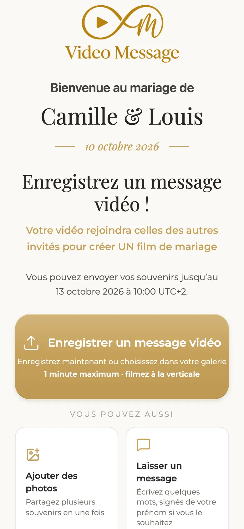 Page d'accueil de l'invité : vidéo, photos ou mot
