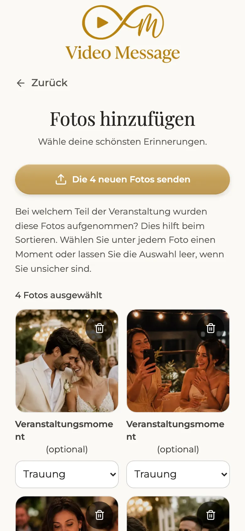 Der Gast wählt mehrere Fotos zum Senden aus