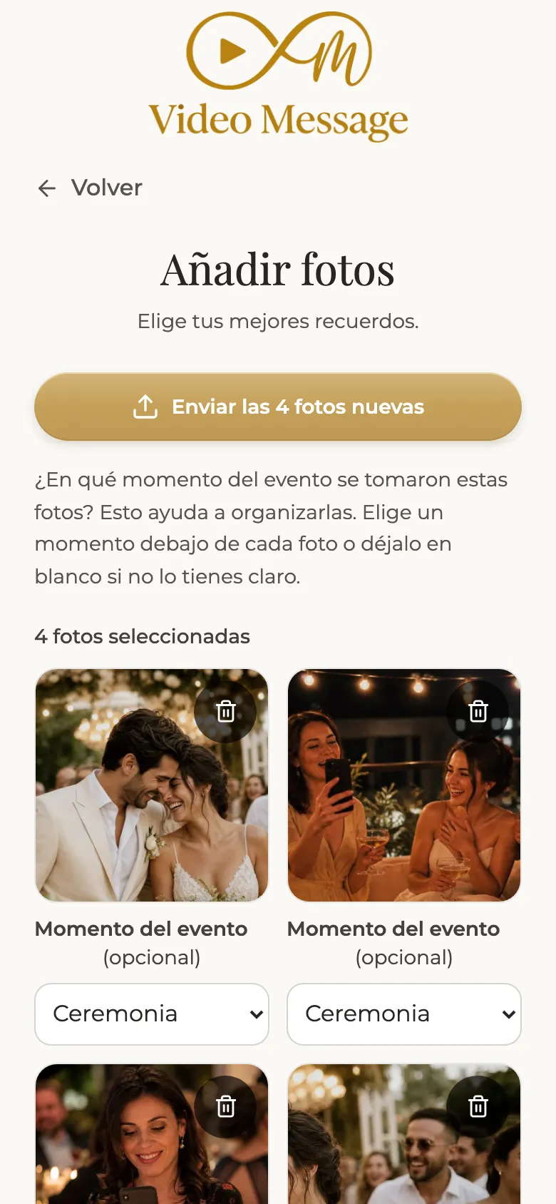 El invitado selecciona varias fotos para enviar