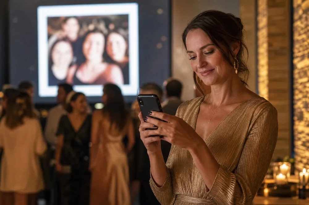 The host approves photos from her phone