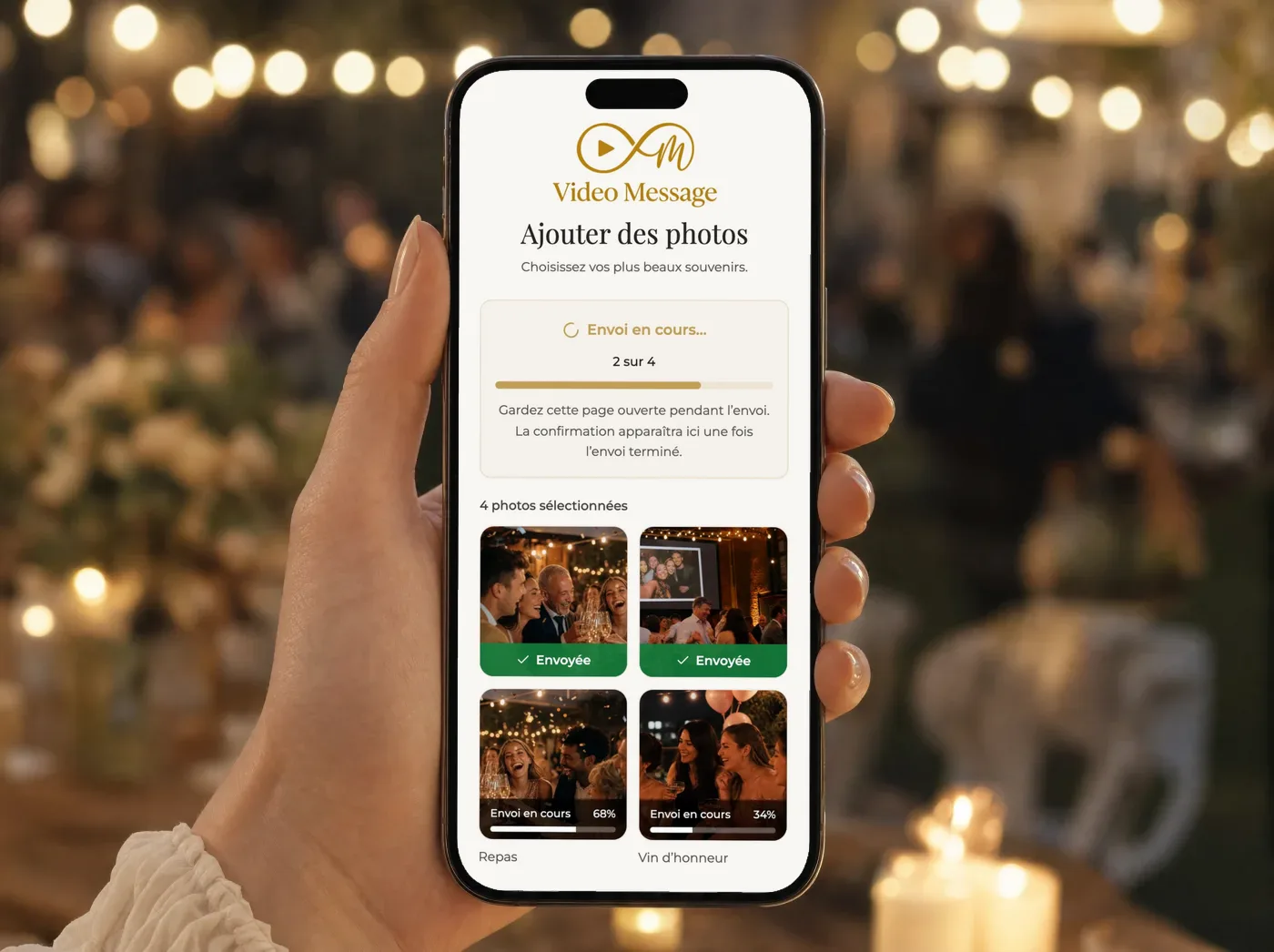 Progression de l'envoi des photos sur le téléphone de l'invité