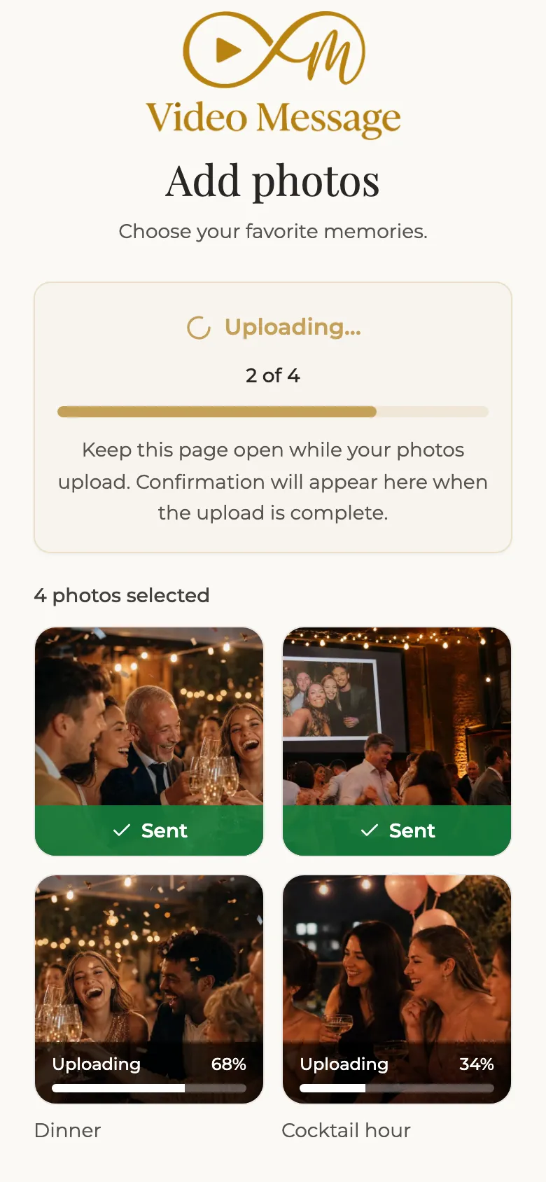 Upload progress for a guest’s photos