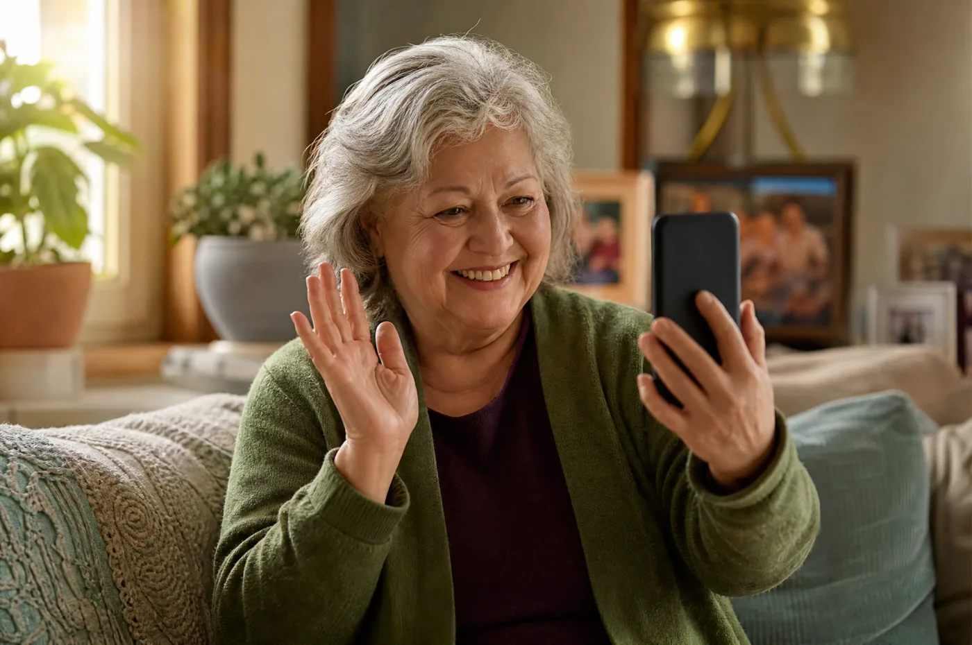 A guest records a video message from home